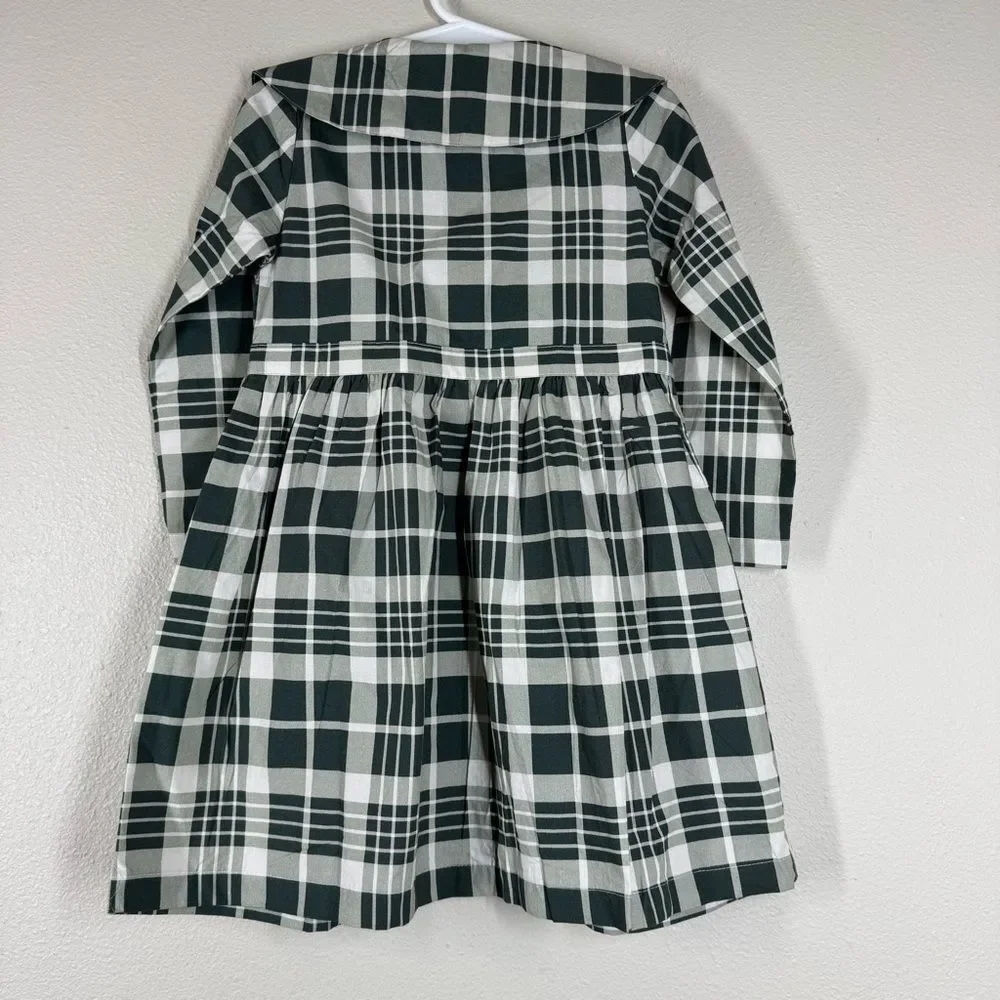 NEW Kate Quinn Organics Girl Plaid Long Sleeve Dress Green Peasant Size 4T